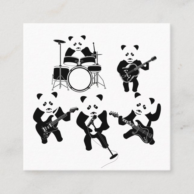 Panda Rock Band Square Business Card (Front)