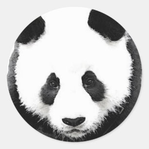Panda Round Sticker - Black & White Pop Art