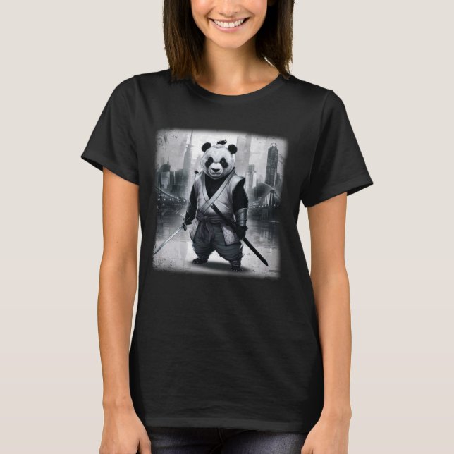 Panda Samurai Japanese Warrior Vintage T-Shirt (Front)