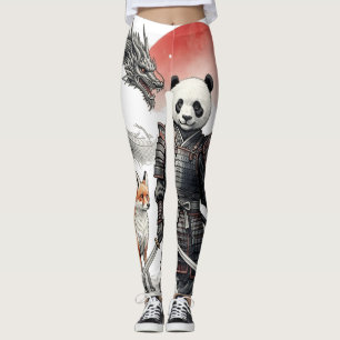 Panda Samurai & Mythical Warriors Fantasy Art Leggings
