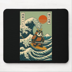 Panda Samurai Surfing Japanese Wave Mouse Mat