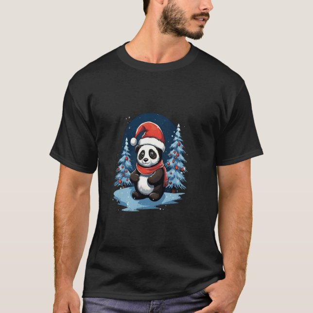 Panda Santa Hat Christmas Tree Winter Snow X Mas L T-Shirt (Front)