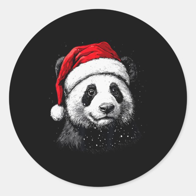 Panda Santa Hat Funny Panda Lovers Christmas Xmas  Classic Round Sticker (Front)