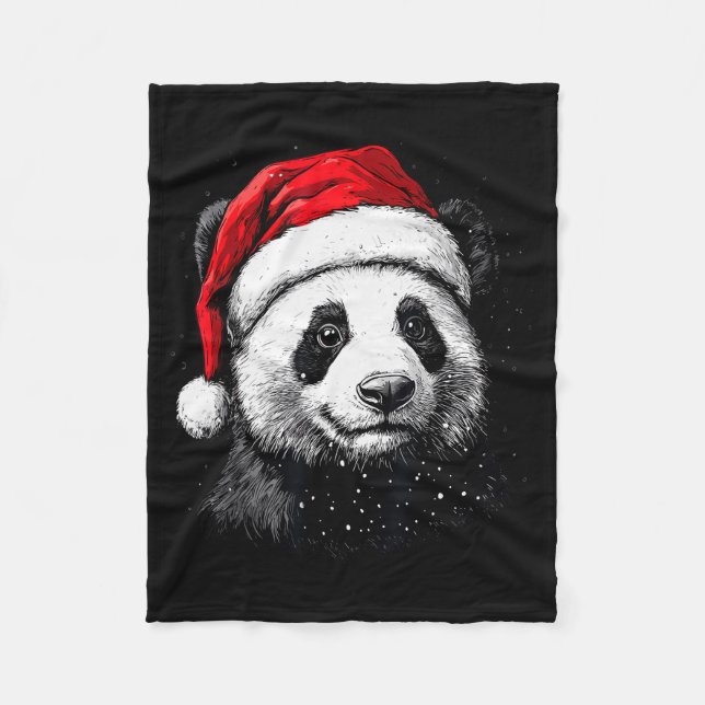 Panda Santa Hat Funny Panda Lovers Christmas Xmas  Fleece Blanket (Front)