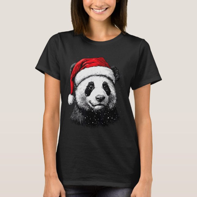 Panda Santa Hat Funny Panda Lovers Christmas Xmas  T-Shirt (Front)