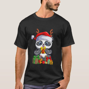 Panda Santa Hat Reindeer Antlers Christmas Xmas Ki T-Shirt