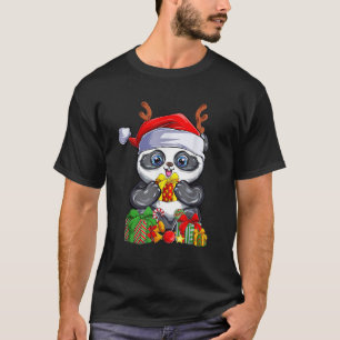 Panda Santa Hat Reindeer Antlers Christmas Xmas Ki T-Shirt