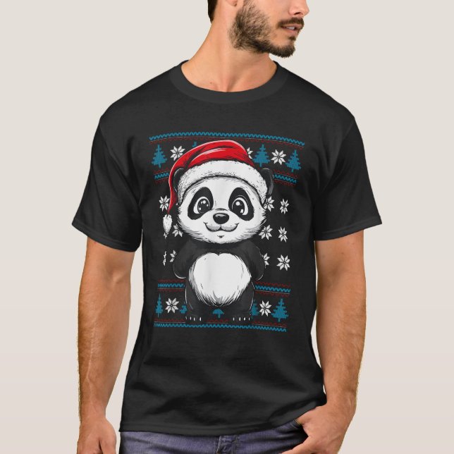 Panda Santa Hat Ugly Christmas Sweater Panda Lover (Front)