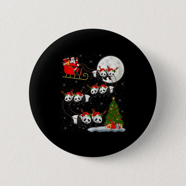 Panda Santa Sleigh Flying Funny Magical Christmas  6 Cm Round Badge (Front)