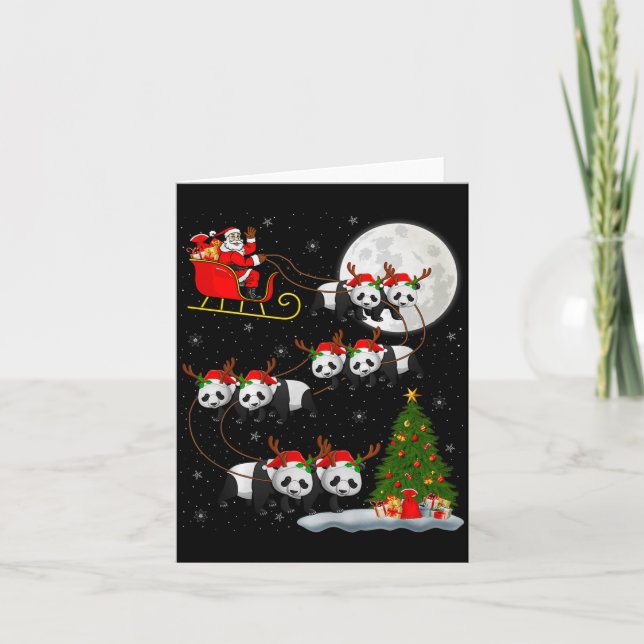 Panda Santa Sleigh Flying Funny Magical Christmas  Card (Front)
