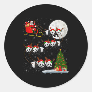 Panda Santa Sleigh Flying Funny Magical Christmas Classic Round Sticker