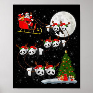 Panda Santa Sleigh Flying Funny Magical Christmas  Poster