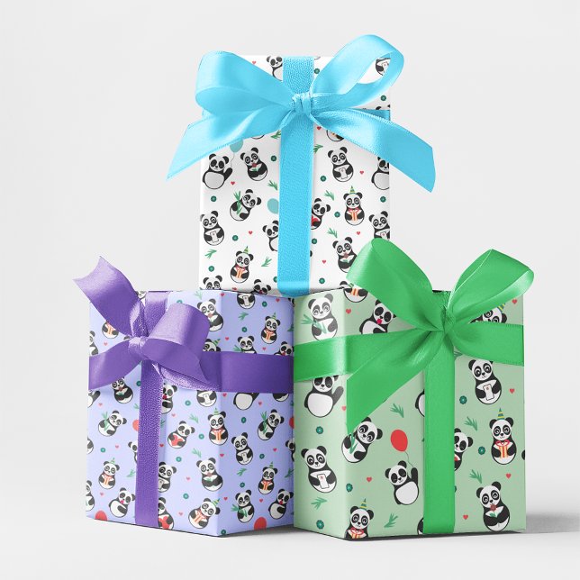 Panda Seamless Pattern Trio Wrapping Paper Sheet (Creator Uploaded)