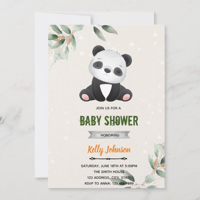 Panda shower birthday invitation (Front)