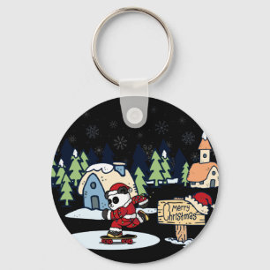 Panda Skateboarder Christmas Design Key Ring