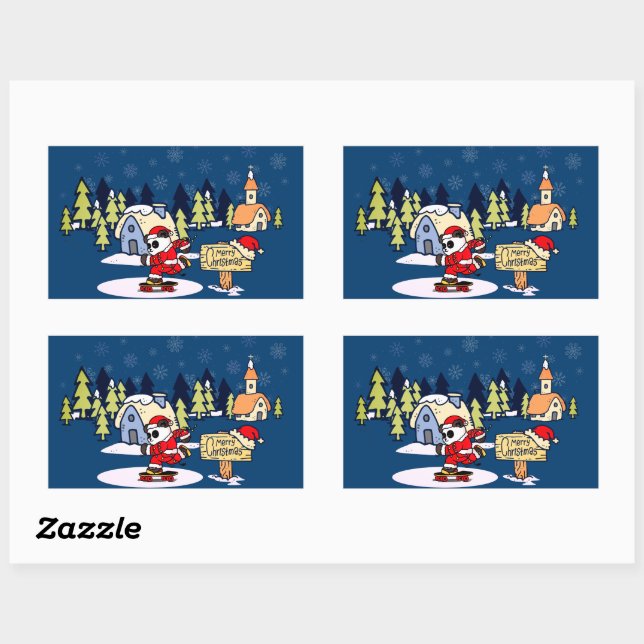 Panda Skateboarder Christmas Design Rectangular Sticker (Sheet)