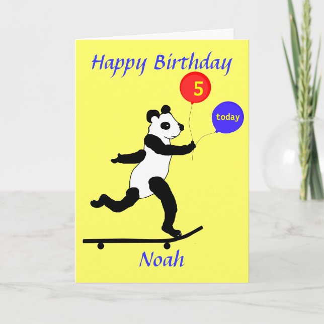Panda Skateboarding Birthday cards add name age (Front)