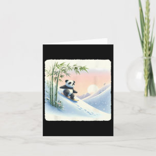 Panda Snowboarding Through Bamboo Snowy Slope. Sno Card