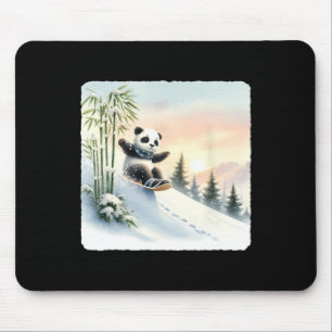 Panda Snowboarding Through Bamboo Snowy Slope. Sno Mouse Mat