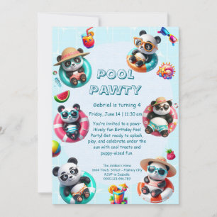 Panda Splash Birthday Pool Party Invitation