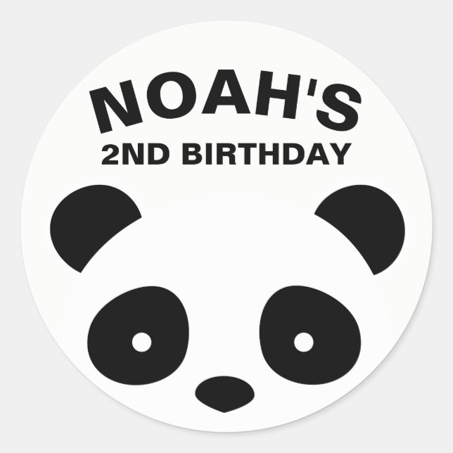 Panda Stickers, Black and White Birthday Classic Round Sticker (Front)