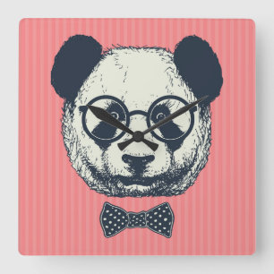 Panda Stripes Square Wall Clock