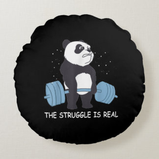 Panda Struggle Is Real Bear Deadlift Funny Gym . Round Cushion
