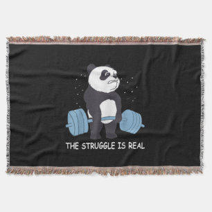Panda Struggle Is Real Bear Deadlift Funny Gym . Throw Blanket