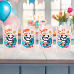 Panda Surf Smile Child Summer Can Glass