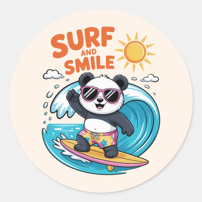 Panda Surf Smile Child Summer Classic Round Sticker (Front)