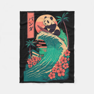 Panda Surfing Japanese _2 Fleece Blanket