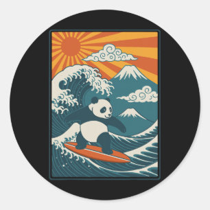 Panda Surfing Japanese _4 Classic Round Sticker