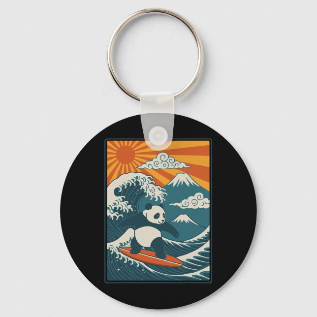 Panda Surfing Japanese _4  Key Ring (Front)