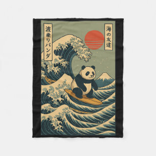 Panda Surfing Japanese Fleece Blanket