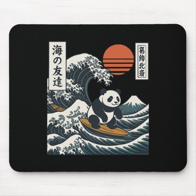 Panda Surfing Japanese Wave Great Wave _2  Mouse Mat (Front)