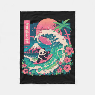Panda Surfing Japanese Wave Great Wave _6 Fleece Blanket