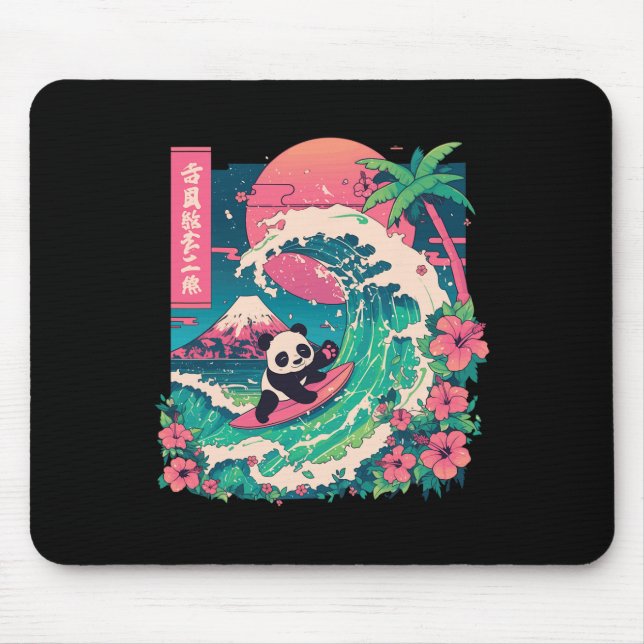 Panda Surfing Japanese Wave Great Wave _6  Mouse Mat (Front)