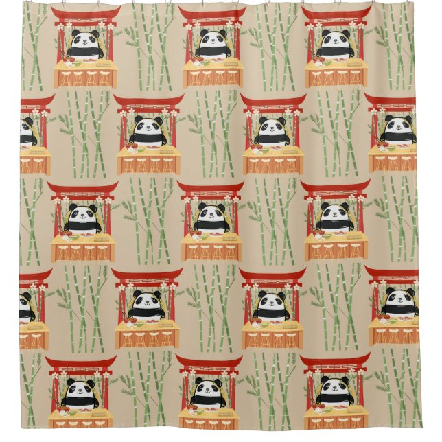 panda , sushi shower curtain (Front)