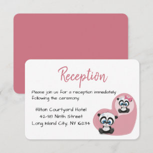 Panda Teddy Bear Pink Heart Wedding Reception Invitation