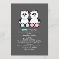 Panda Teddy Bears Gender Reveal Party Invitation