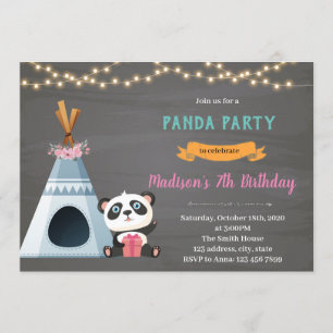 Panda teepee birthday theme Invitation