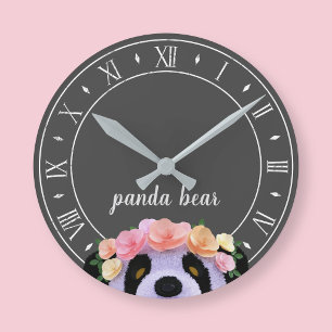 Panda Theme Rustic Black and White Kids Clock