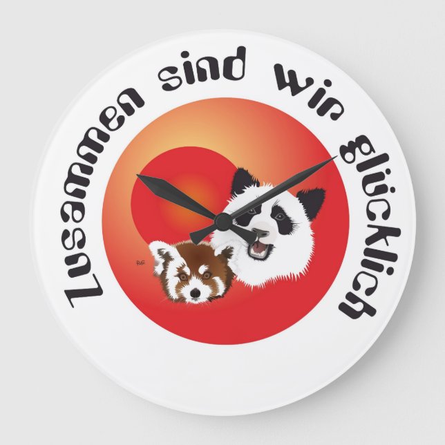 Panda Treffen Uhr Large Clock (Front)