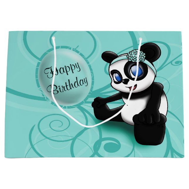 Panda Turquoise Birthday Large Gift Bag (Front)