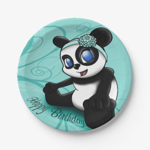 Panda Turquoise Birthday Paper Plate