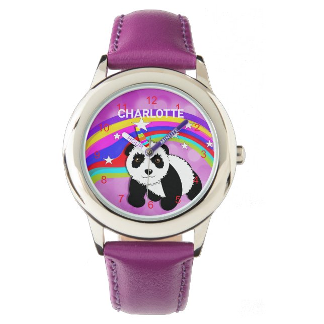 Panda Unicorn Rainbow Cute Personalised Watch (Front)