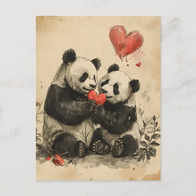 Panda Valentine's Day  Postcard (Front)