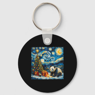 Panda Van Gogh Style Starry Night Christmas Winter Key Ring