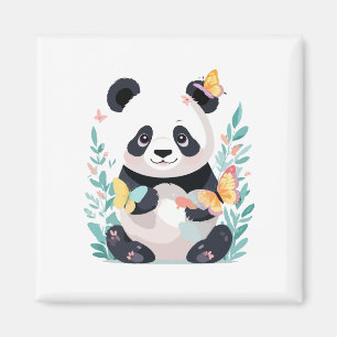Panda Vector Painting Adorable Fun Animal Playing Magnet