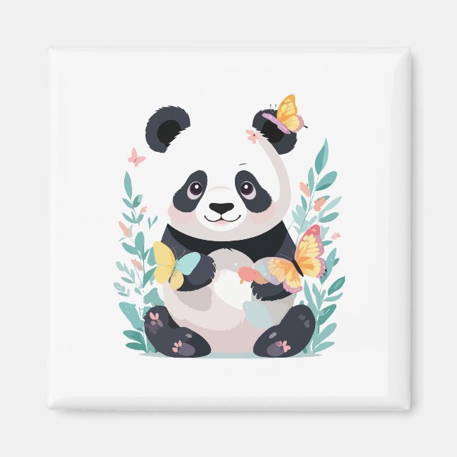 Panda Vector Painting Adorable Fun Animal Playing  Magnet (Front)